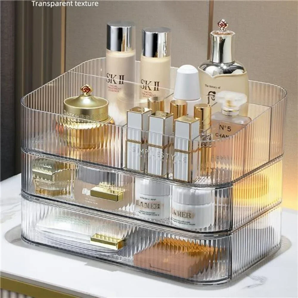 Clear makeup organizer stackable drawer storage for cosmetics skincare vanity